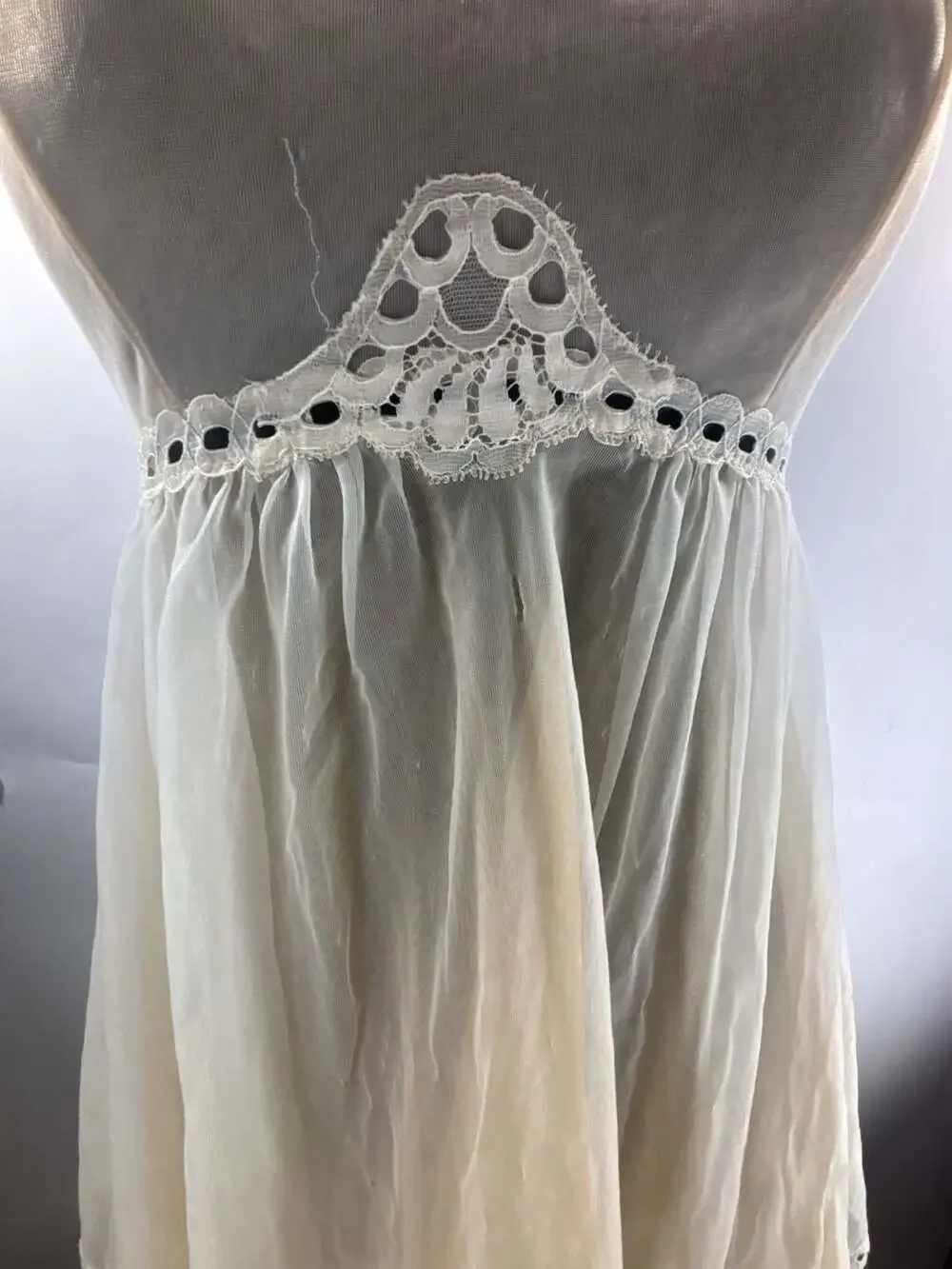 Vintage White Sheer Lace Trim Babydoll Slip Dress